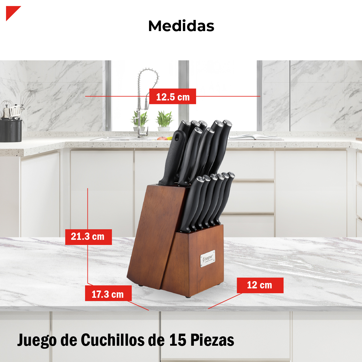Foto 5 pulgar | Bogner Juego De Cuchillos Con Bloque De Madera 15 Pzas Bks15
