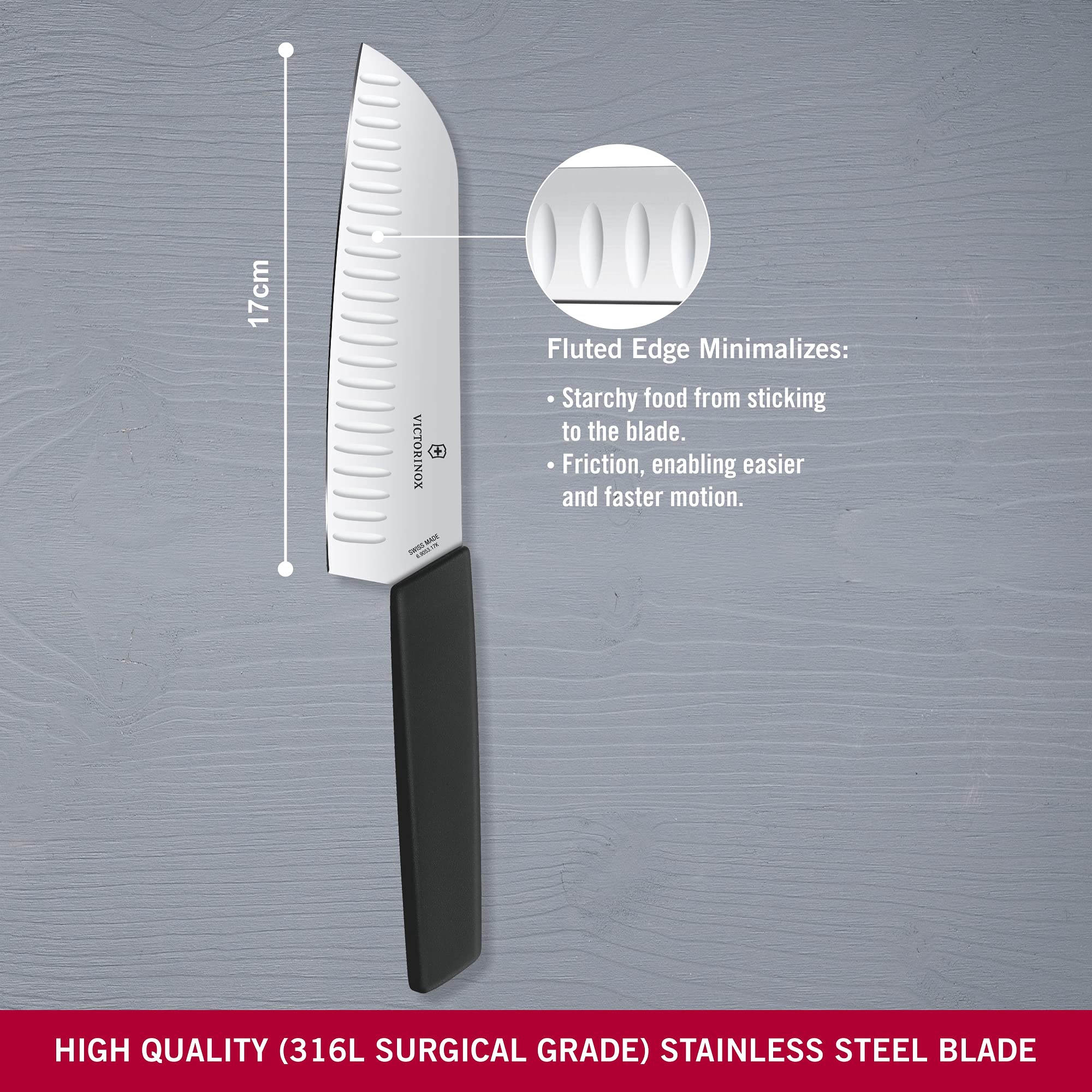 Foto 3 pulgar | Cuchillo Victorinox Swiss Modern Santoku De 18 Cm Con Mango Negro - Venta Internacional.