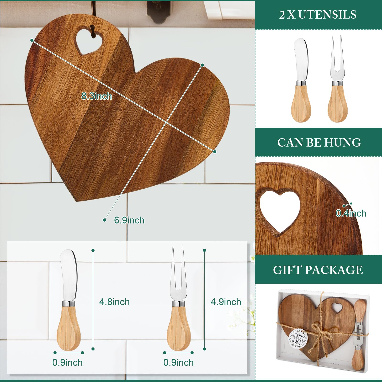 Foto 3 pulgar | Juego De Tablas Para Quesos Patelai Bridal Shower En Forma De Corazón, Madera - Venta Internacional.