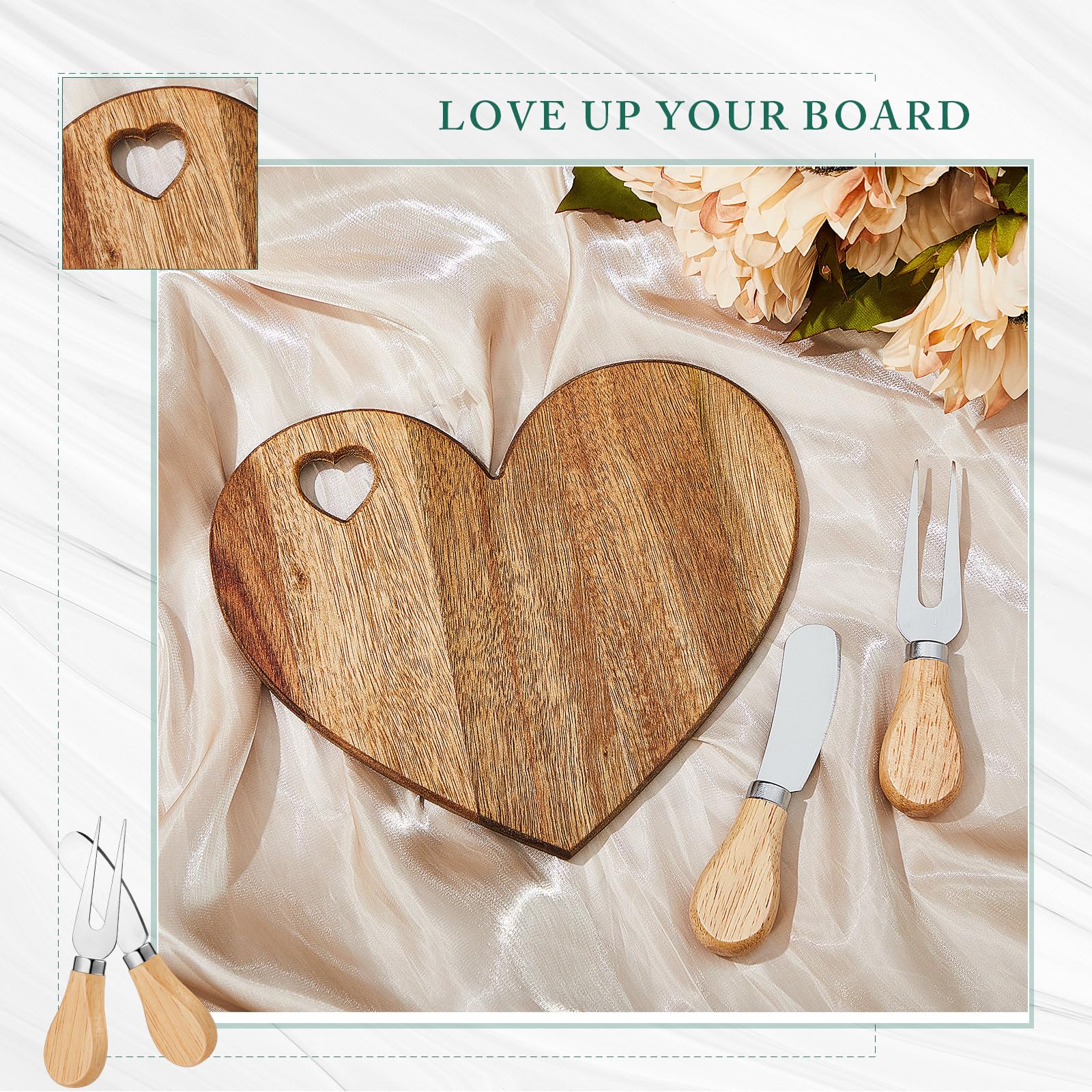 Foto 5 pulgar | Juego De Tablas Para Quesos Patelai Bridal Shower En Forma De Corazón, Madera - Venta Internacional.