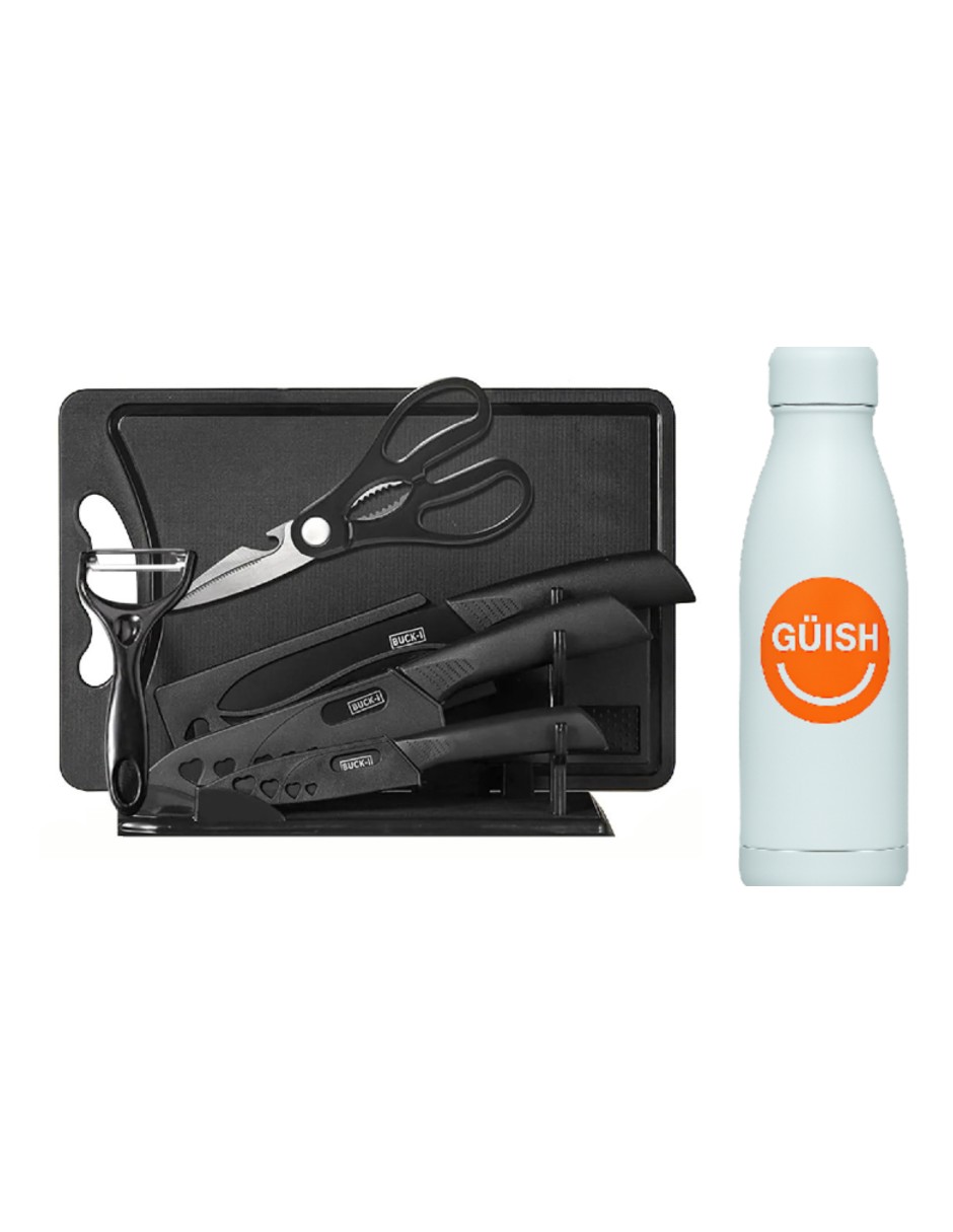 Foto 2 pulgar | Juego De Cuchillos 10 Pz Cocina Acero Inoxidable Y Tabla Para Picar + Gratis Termo Güish De Regalo