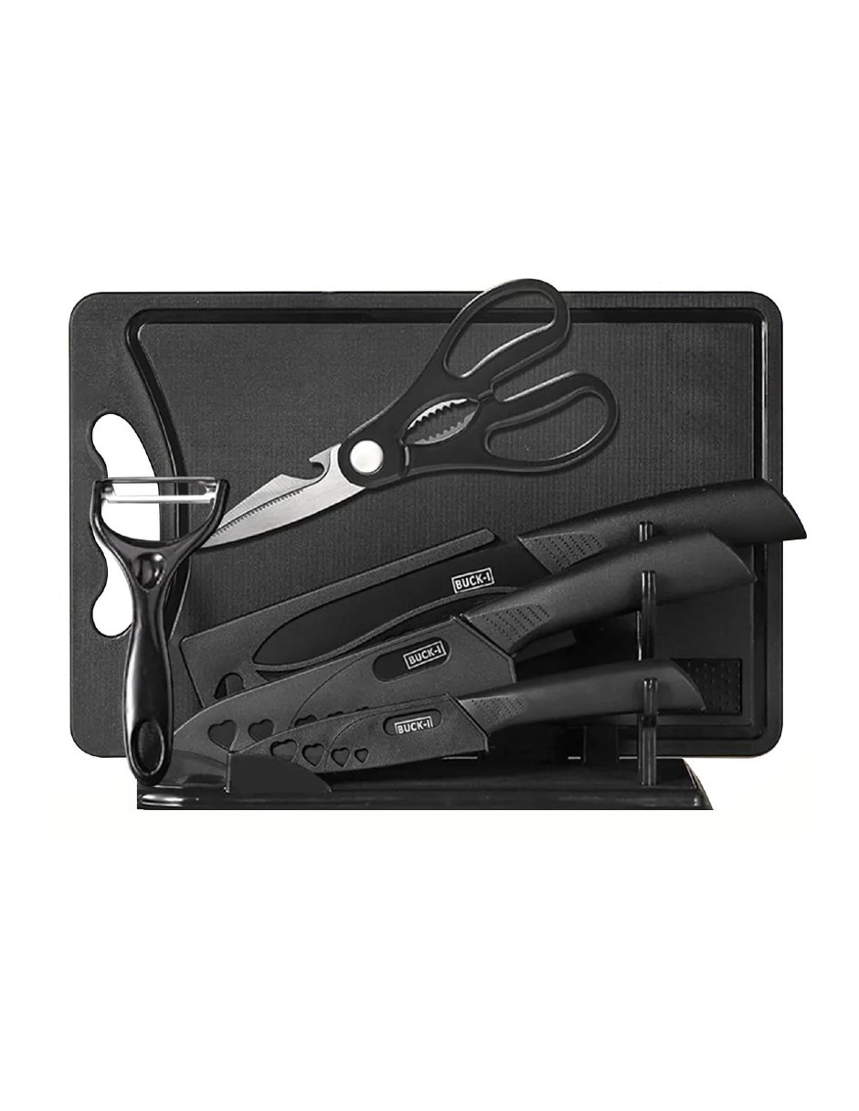 Foto 2 | Juego De Cuchillos 10 Pz Cocina Acero Inoxidable Y Tabla Para Picar + Gratis Termo Güish De Regalo