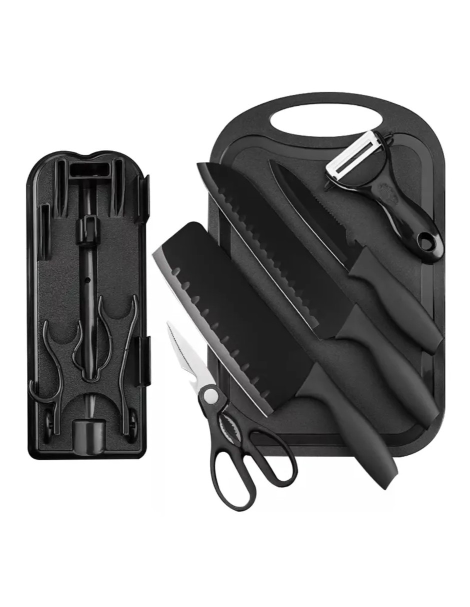 Foto 4 pulgar | Juego De Cuchillos 10 Pz Cocina Acero Inoxidable Y Tabla Para Picar + Gratis Termo Güish De Regalo