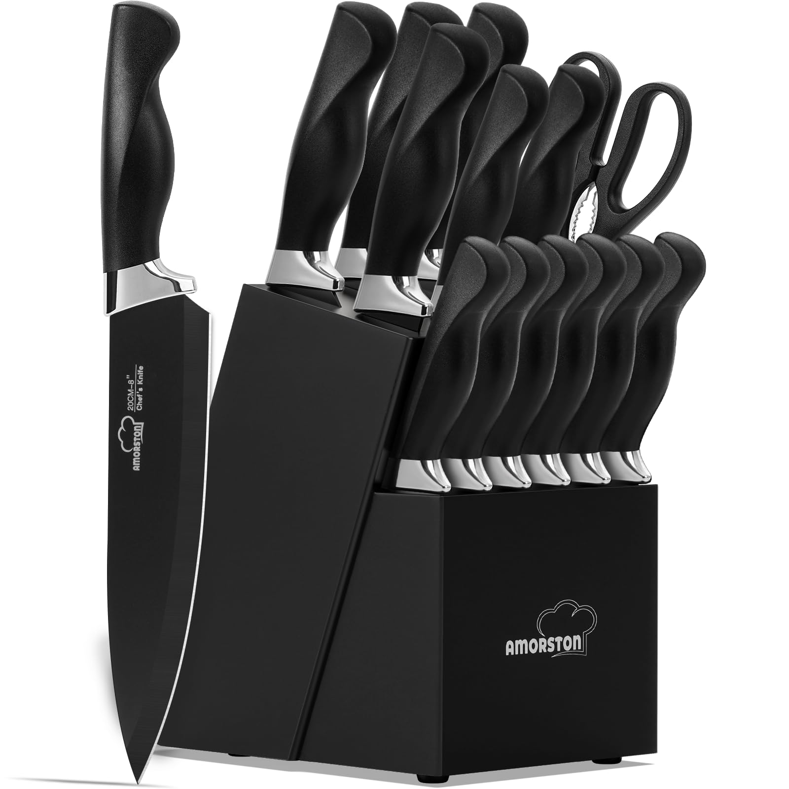 Juego De Cuchillos Amorston 15 Piezas Con Bloque De Acero Inoxidable Alemán - Venta Internacional.