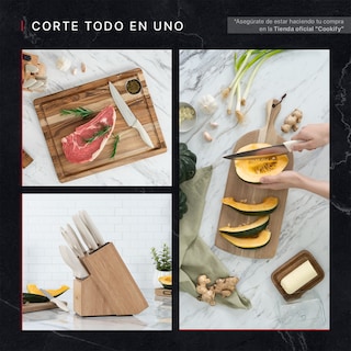 Foto 5 | Juego De Cuchillos Cookify Acero Inoxidable Marfil Base De Madera Con Afilador 15 Piezas