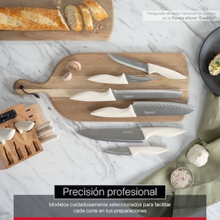Foto 6 | Juego De Cuchillos Cookify Acero Inoxidable Marfil Base De Madera Con Afilador 15 Piezas