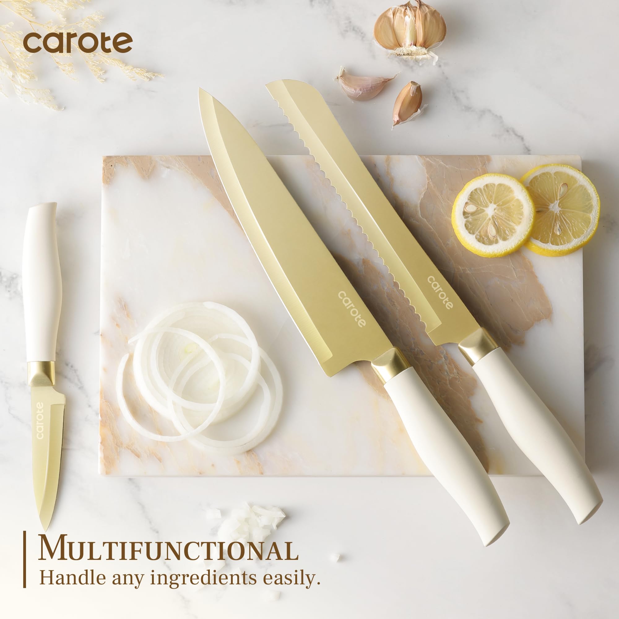 Foto 4 | Juego De Cuchillos De Cocina Carote Healthy Gold Titanium 12 Piezas - Venta Internacional.