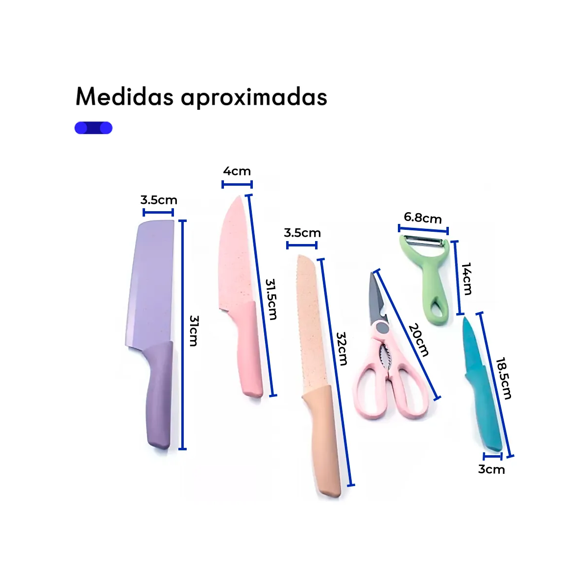 Foto 4 pulgar | Juego De Cuchillos Profesionales Acero Inoxidable Eo Safe Imports Esi-20706 Multicolor