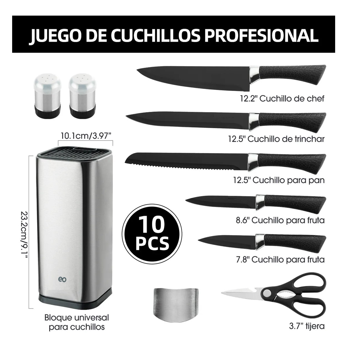 Foto 2 | Juego De 10 Cuchillos Profesionales Con Base  Eo Safe Imports Esi-20716 Negro