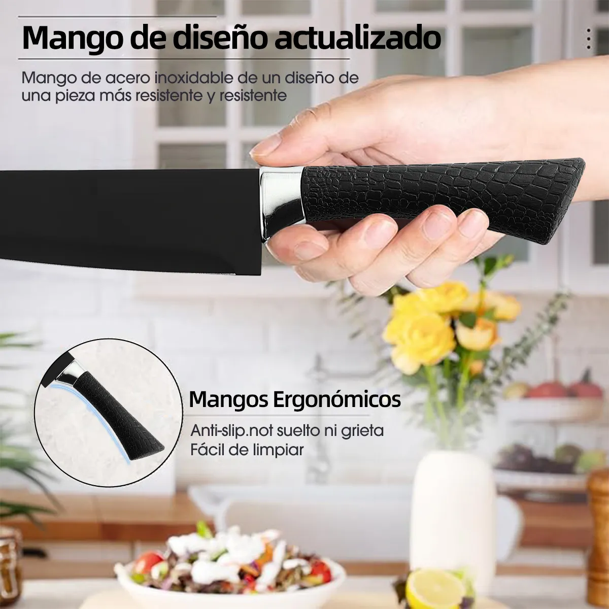Foto 3 | Juego De 10 Cuchillos Profesionales Con Base  Eo Safe Imports Esi-20716 Negro