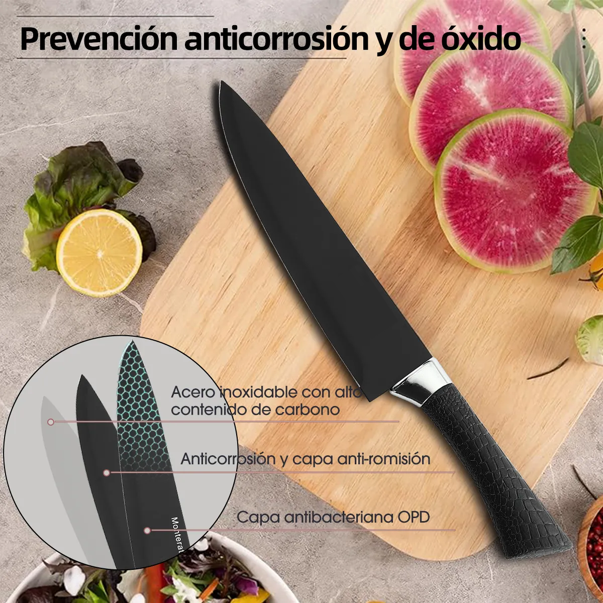Foto 4 | Juego De 10 Cuchillos Profesionales Con Base  Eo Safe Imports Esi-20716 Negro