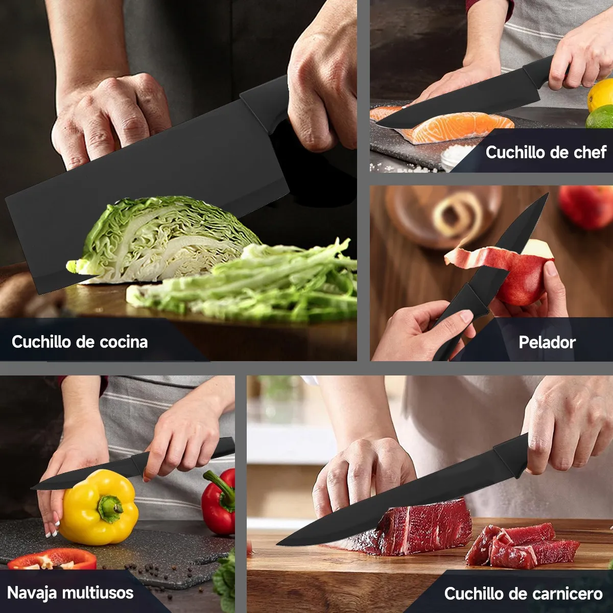 Foto 4 pulgar | Juego De Cuchillos De 19 Piezas Con Base De Madera Eo Safe Imports Esi-20699 Negro