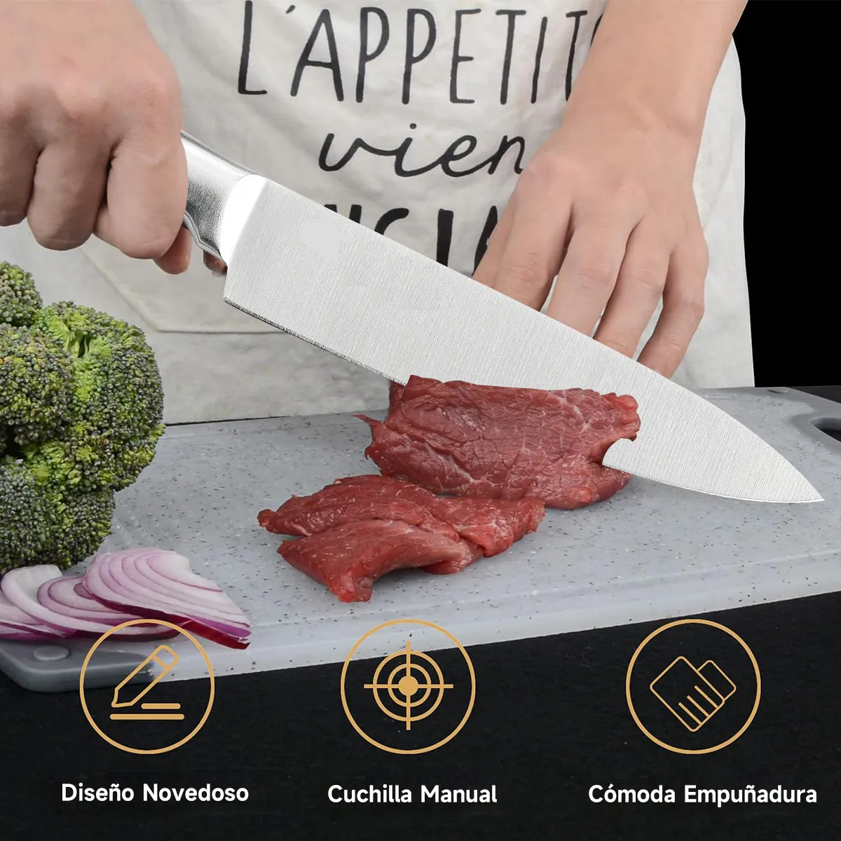 Foto 4 pulgar | Juego De Cuchillos De Cocina 8 Piezas Con Base Eo Safe Imports Esi-20705 Plata