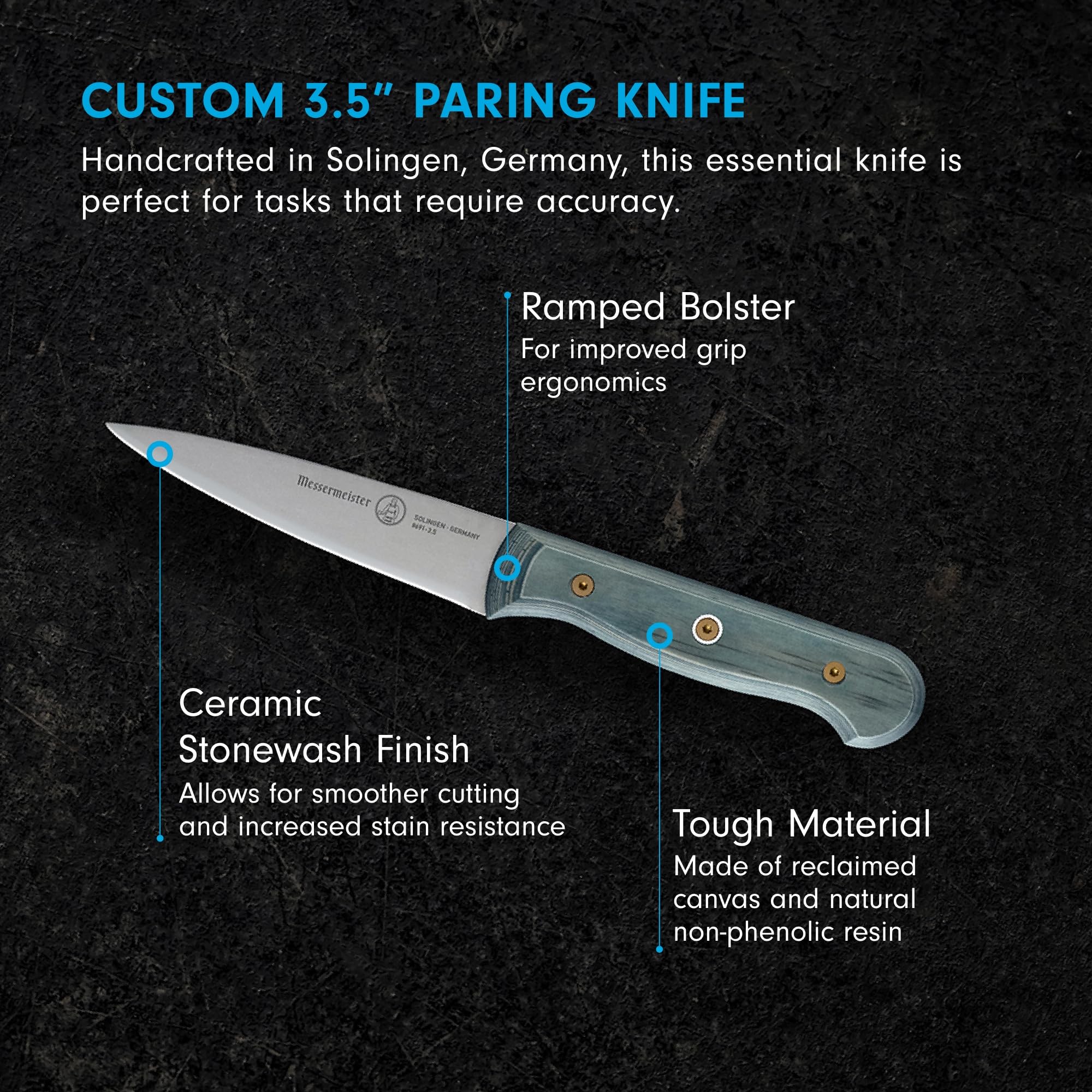 Foto 3 pulgar | Cuchillo De Pelar Messermeister Personalizado Azul Índigo 8 9 Cm - Venta Internacional.