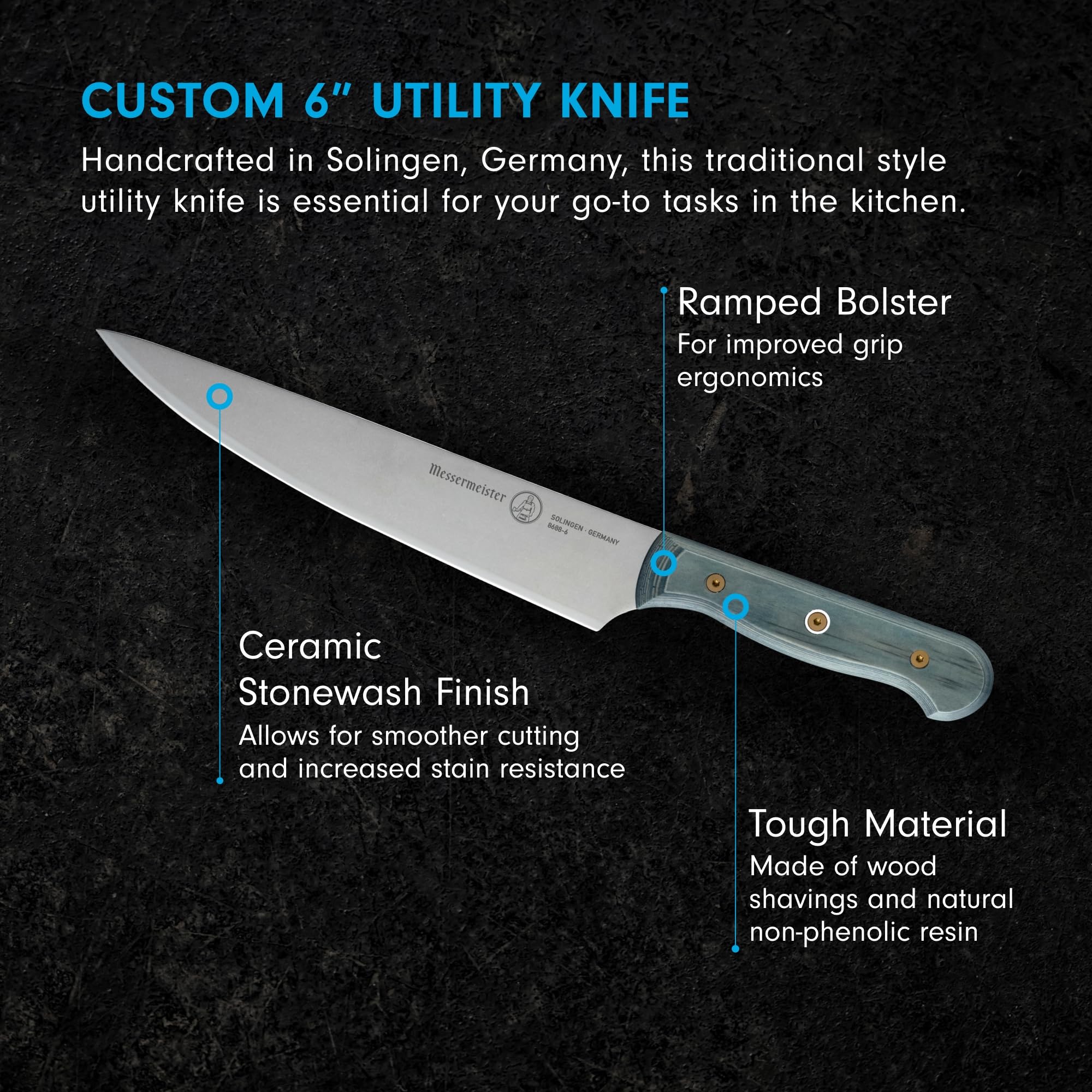 Foto 2 | Cuchillo Multiusos Messermeister Custom Indigo Blue 15 Cm - Venta Internacional.