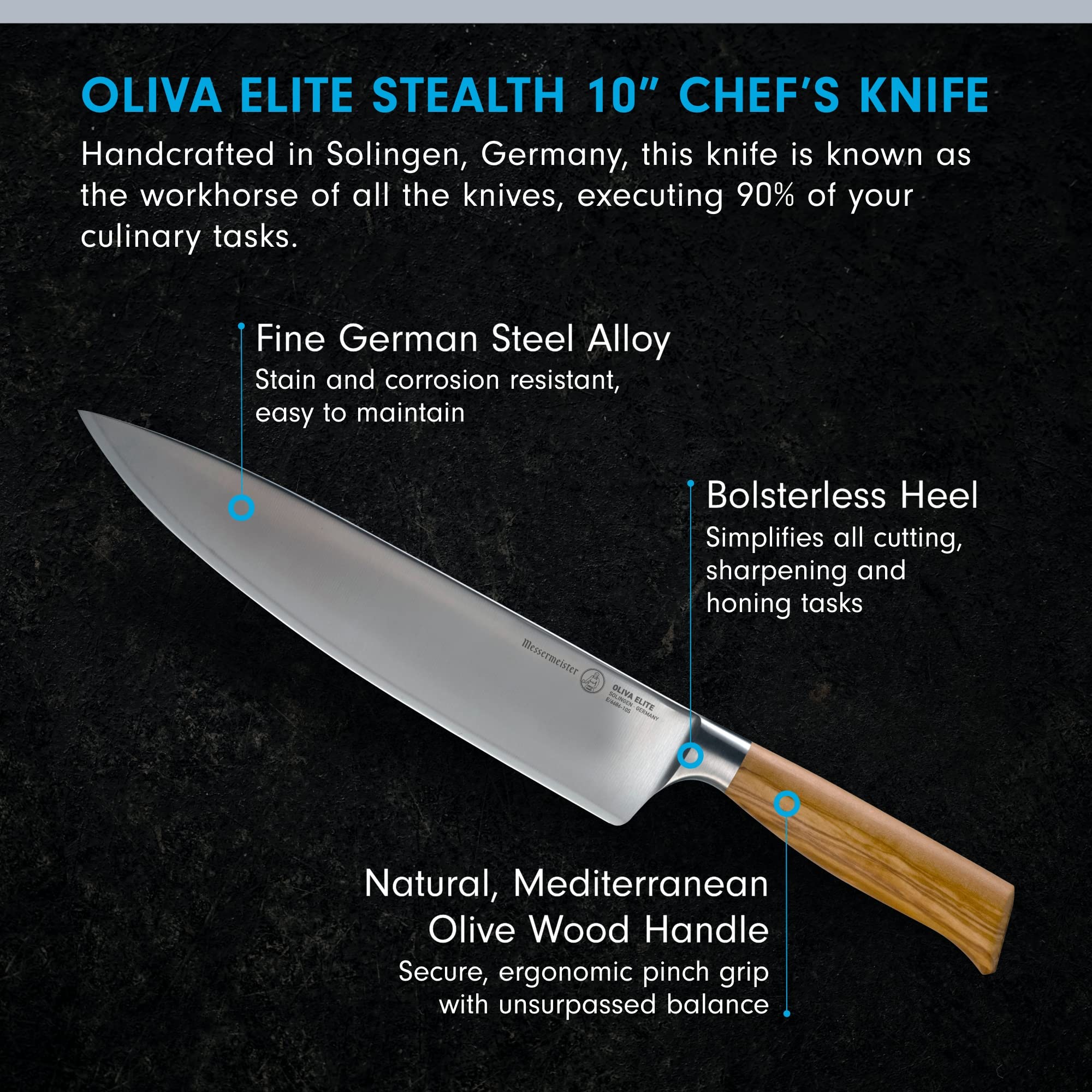 Foto 3 pulgar | Cuchillo De Chef Messermeister Oliva Elite Stealth 25 Cm - Venta Internacional.
