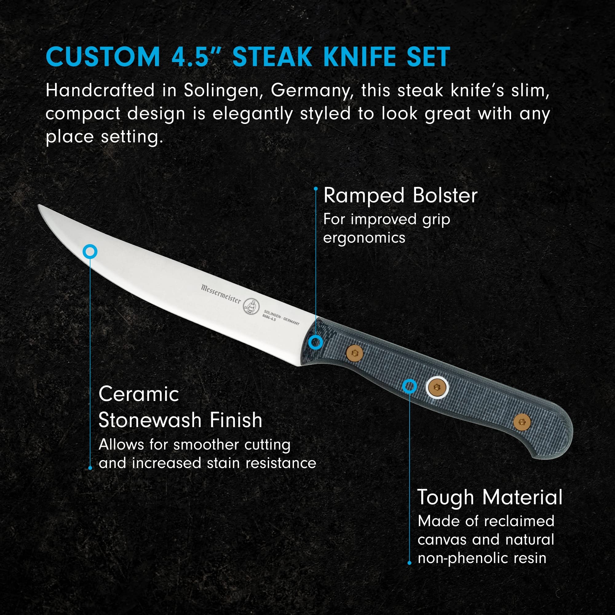 Foto 2 | Juego De Cuchillos Para Carne Messermeister Custom 4 Piezas X50 Steel - Venta Internacional.