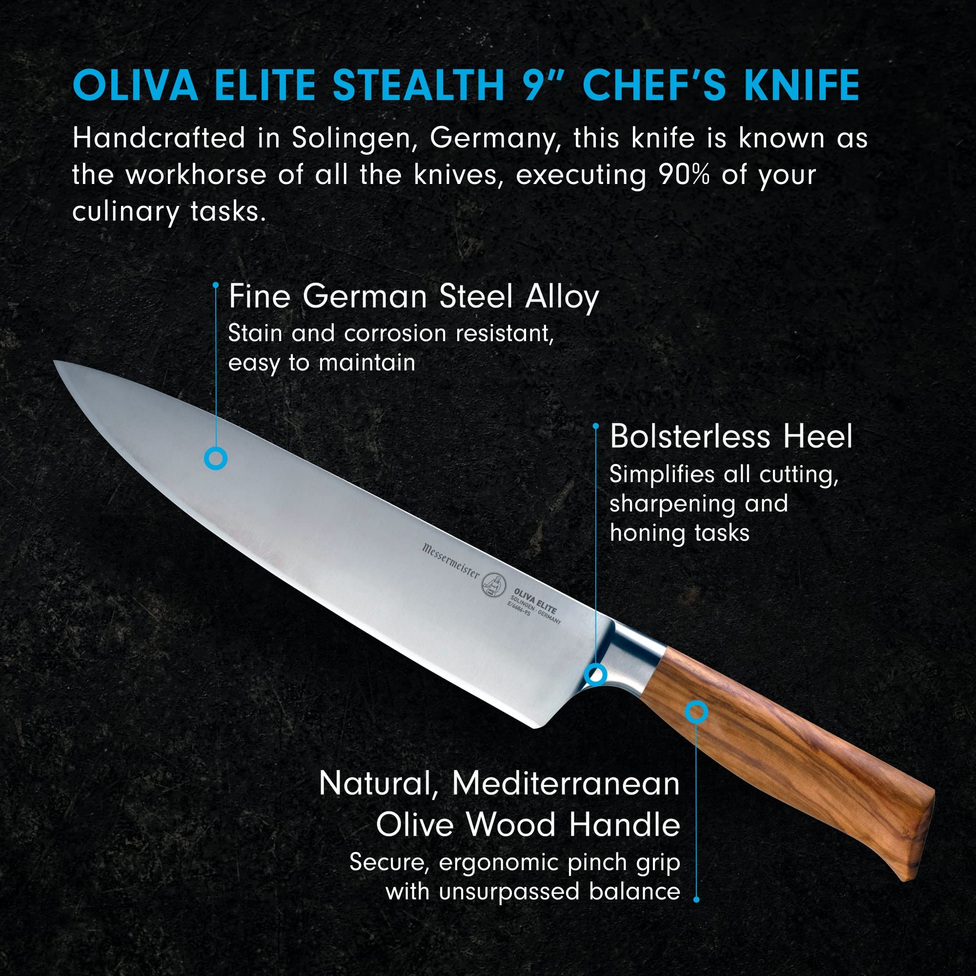 Foto 3 pulgar | Cuchillo De Chef Messermeister Oliva Elite Stealth 9'' - Venta Internacional.