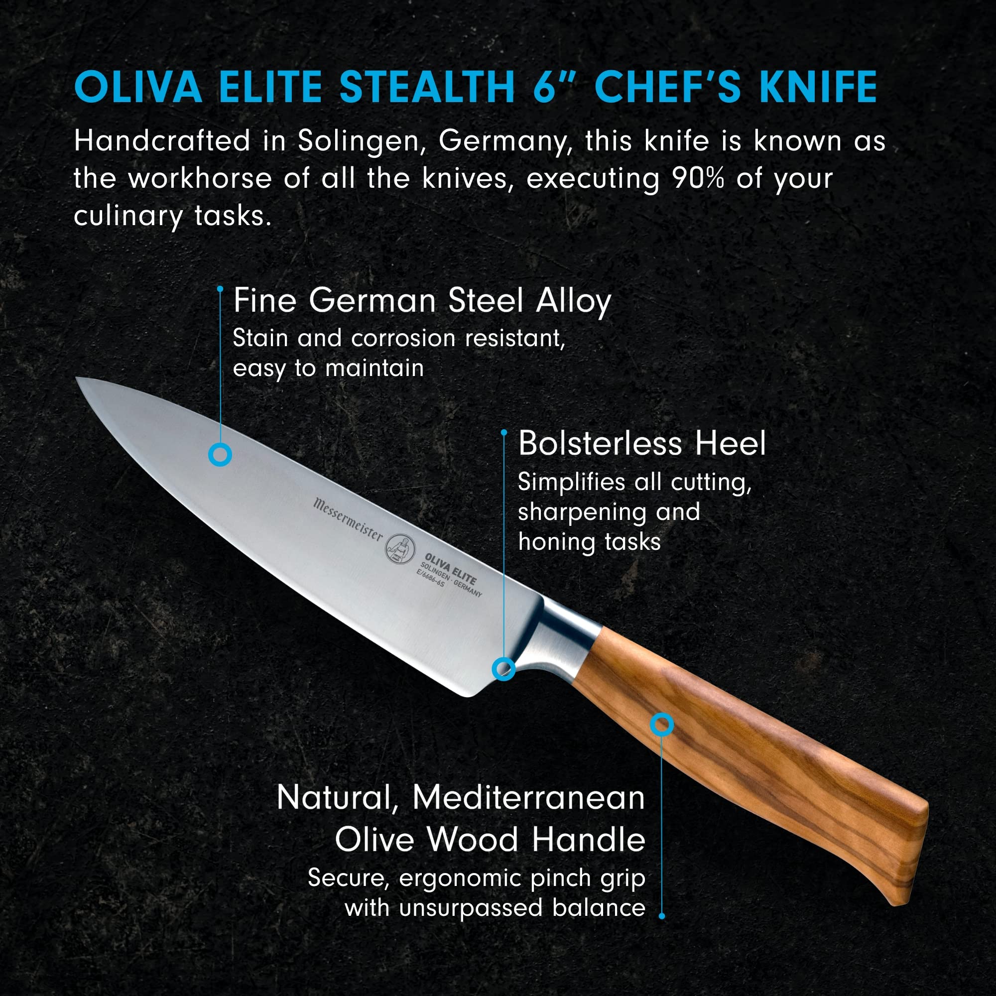 Foto 3 pulgar | Cuchillo De Chef Messermeister Oliva Elite Stealth 6'' - Venta Internacional.