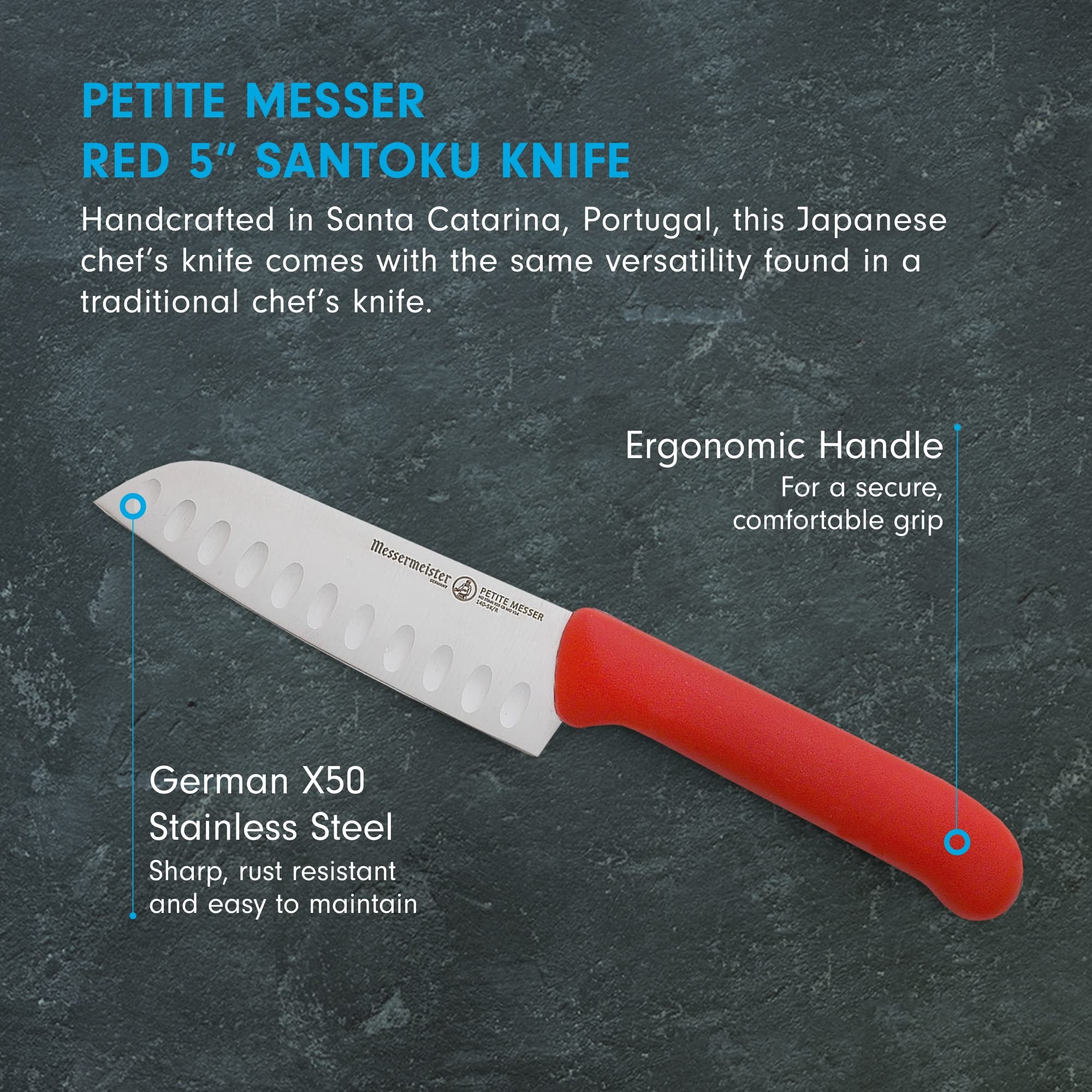 Foto 3 pulgar | Cuchillo Santoku Messermeister Petite Messer De 5 Pulgadas  Rojo Inoxidable - Venta Internacional.