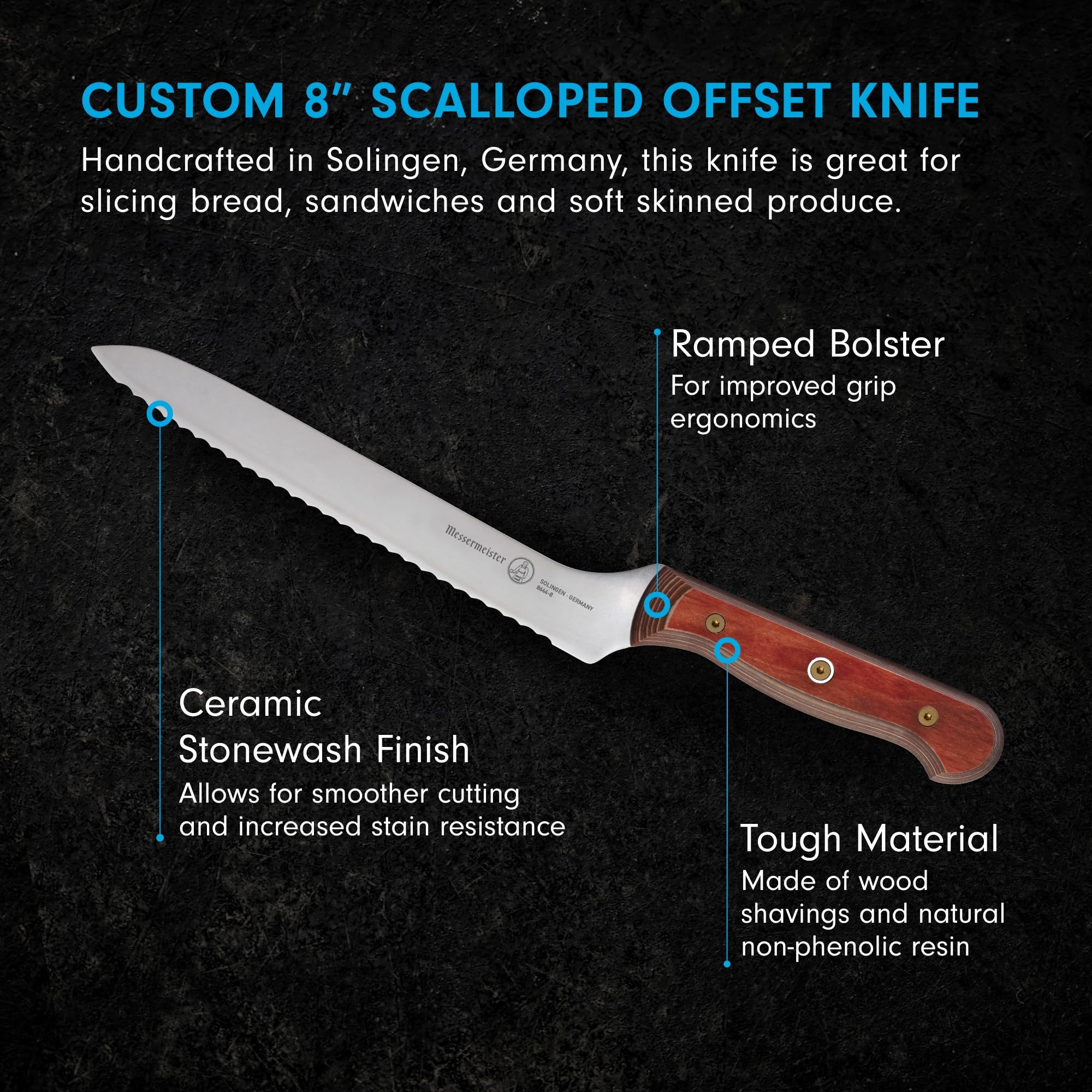 Foto 3 pulgar | Cuchillo Messermeister Custom Terra Red Offset Festoneado 20 Cm - Venta Internacional.