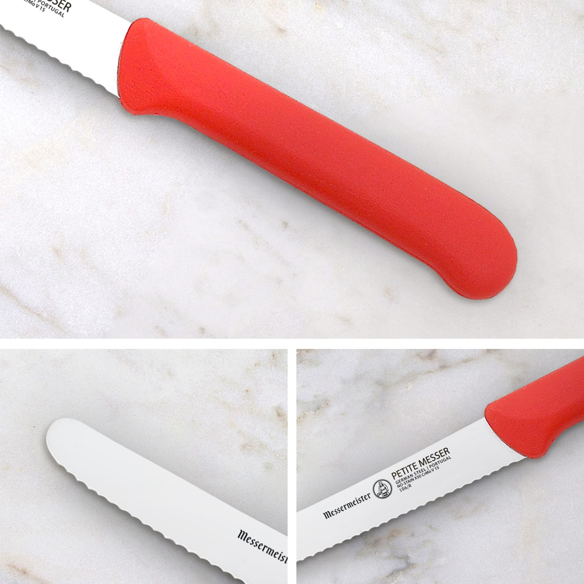 Foto 5 pulgar | Cuchillo Para Tomates Messermeister Rojo De 11 5 Cm Con Funda De Acero Alemán - Venta Internacional.