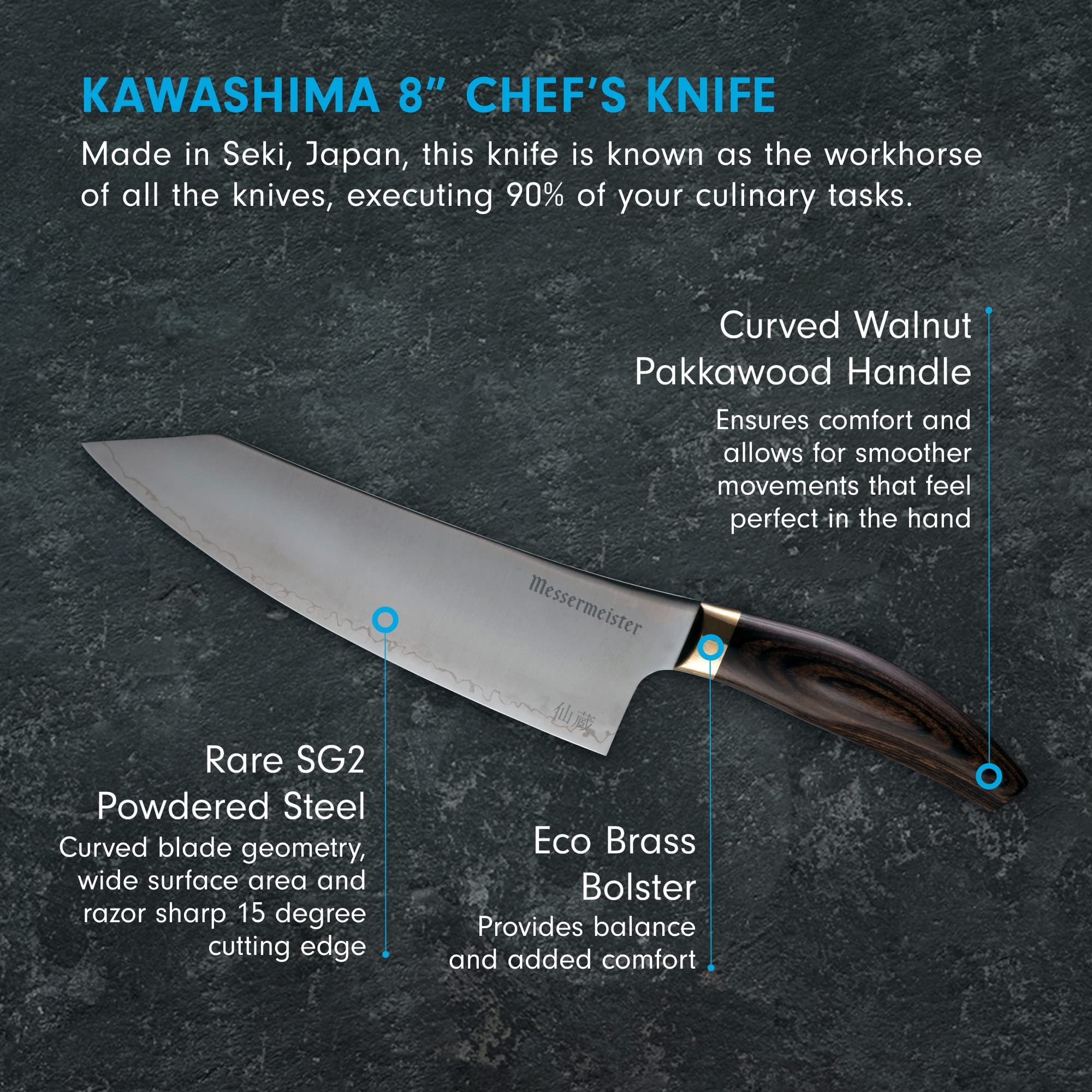 Foto 2 | Cuchillo De Chef Messermeister Kawashima 20 Cm Sg2 De Acero - Venta Internacional.
