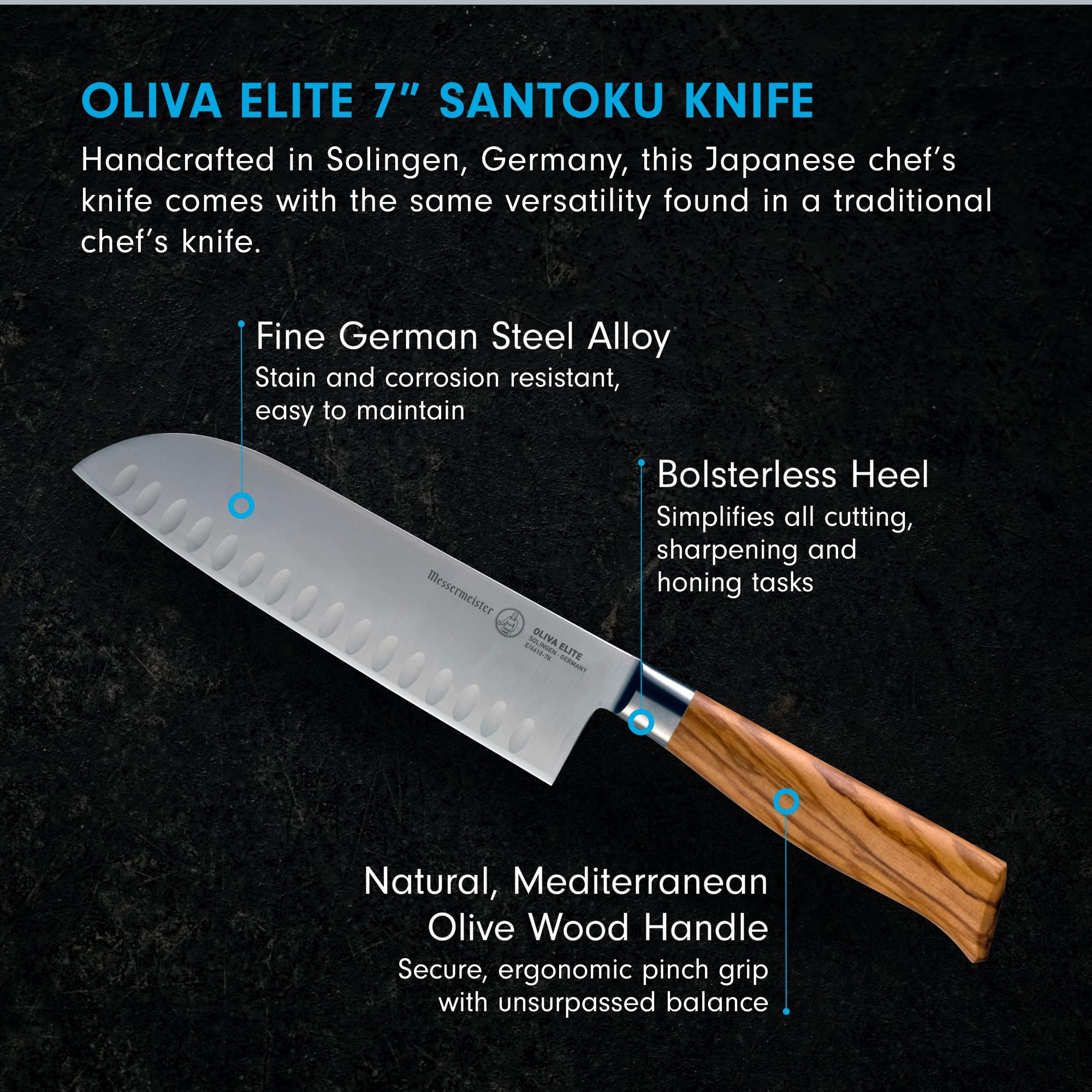 Foto 3 pulgar | Cuchillo Santoku Messermeister Oliva Elite De 18 Cm Con Mango De Madera - Venta Internacional.