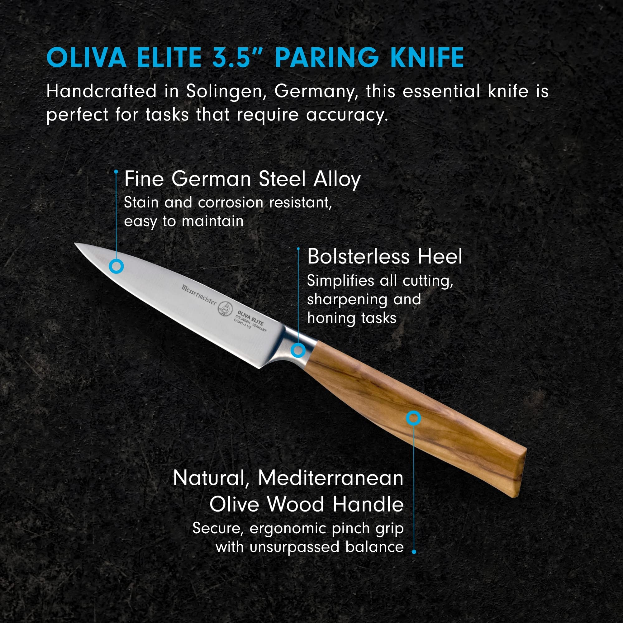 Foto 3 pulgar | Cuchillo De Pelar Messermeister Oliva Elite 9 Cm Con Madera De Olivo - Venta Internacional.