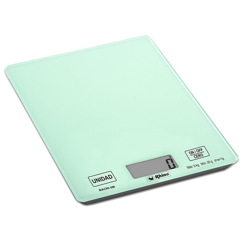 Báscula Electrónica Rhino Bacri-5M color Verde Rectangular 5kg/1g Plato de Cristal Templado