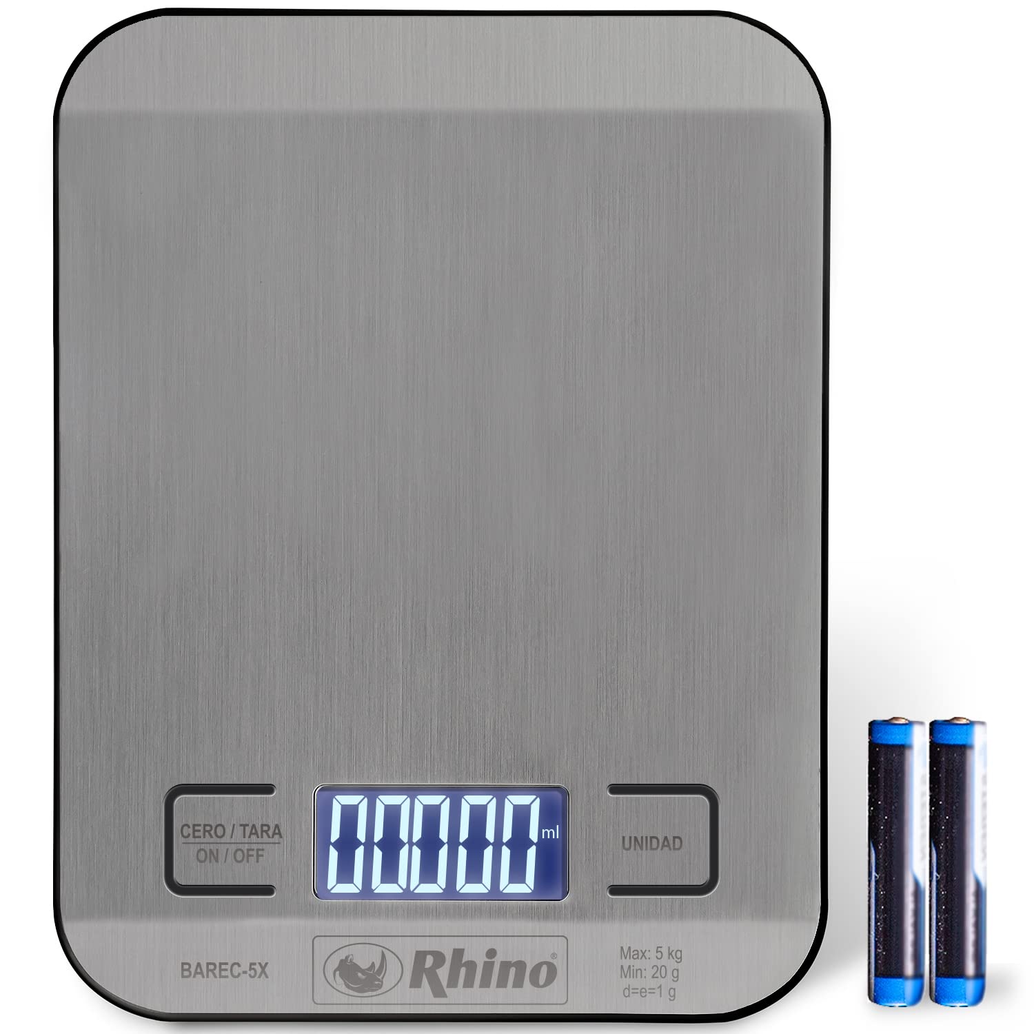 Foto 2 pulgar | Báscula De Cocina Rhino, 5 Kg Precisión 1 G, Medición De Líquidos, Acero Inoxidable, Barec-5x