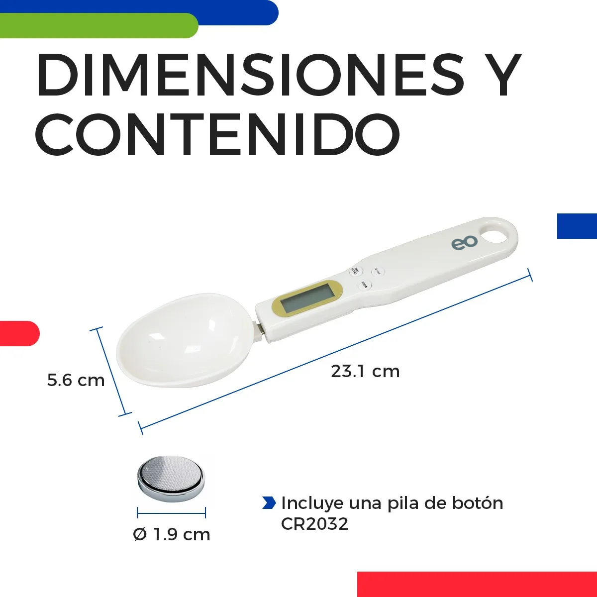 Foto 2 | Cuchara Báscula Medidora Gramera Digital Lcd De Cocina 500g Eo Safe Imports Esi-19171 Blanco