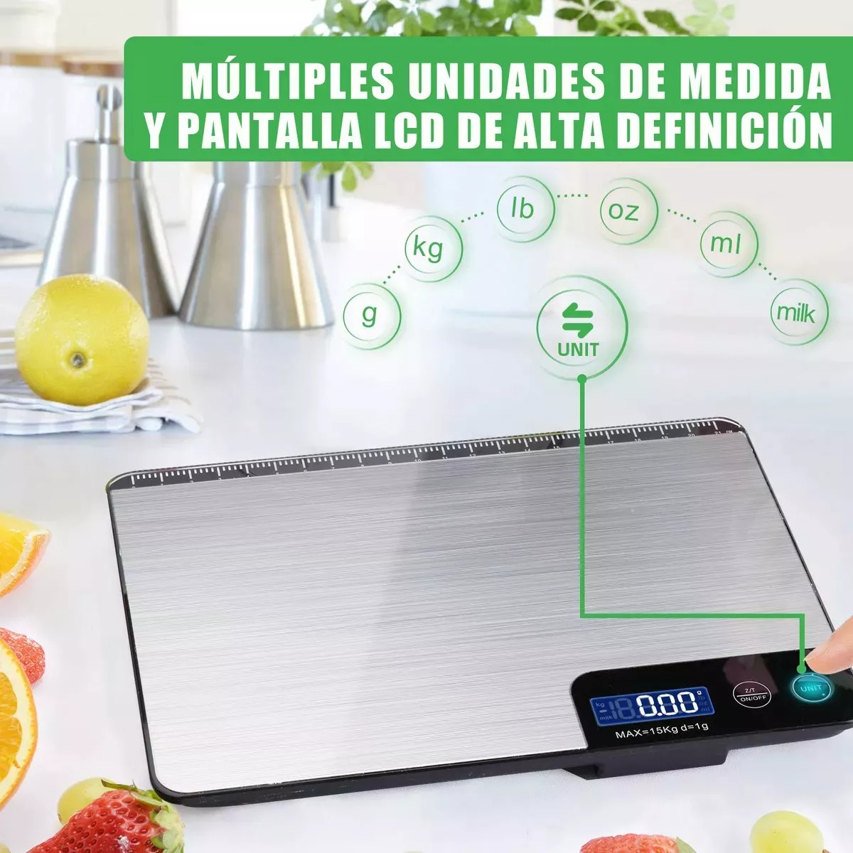 Foto 3 pulgar | Bogner Báscula Digital Inoxidable Cocina 15kg Precisión 1g