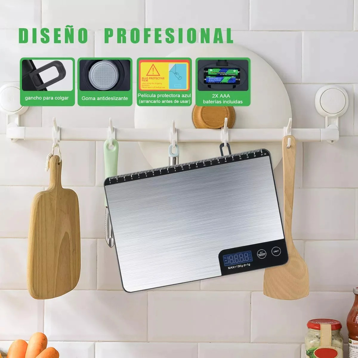 Foto 4 pulgar | Bogner Báscula Digital Inoxidable Cocina 15kg Precisión 1g