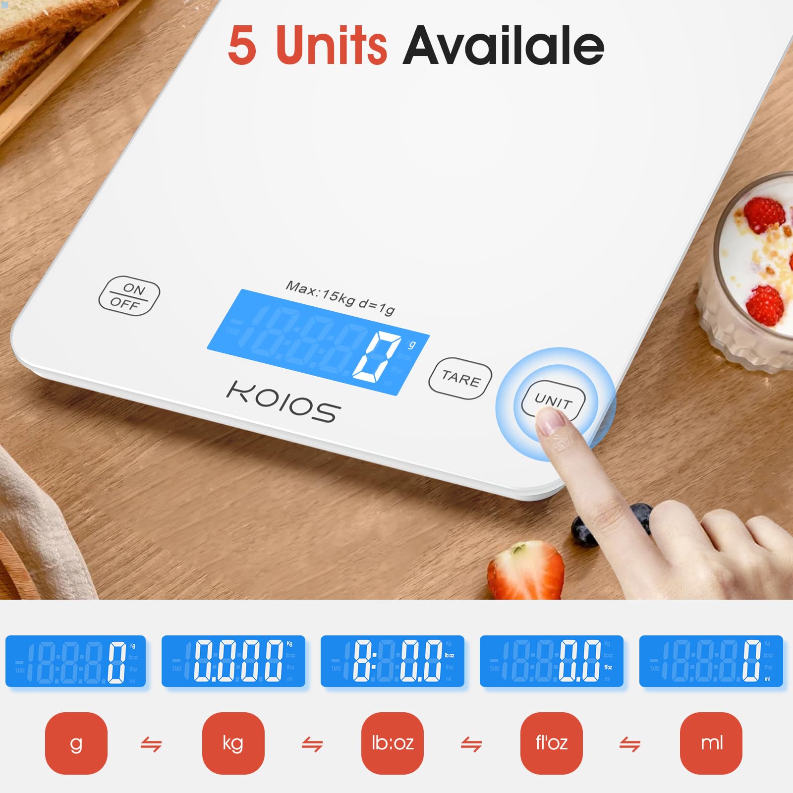 Foto 7 | Báscula De Cocina Koios K7h Digital Para Alimentos De 15 Kg/33 Libras Con Tipo C - Venta Internacional.