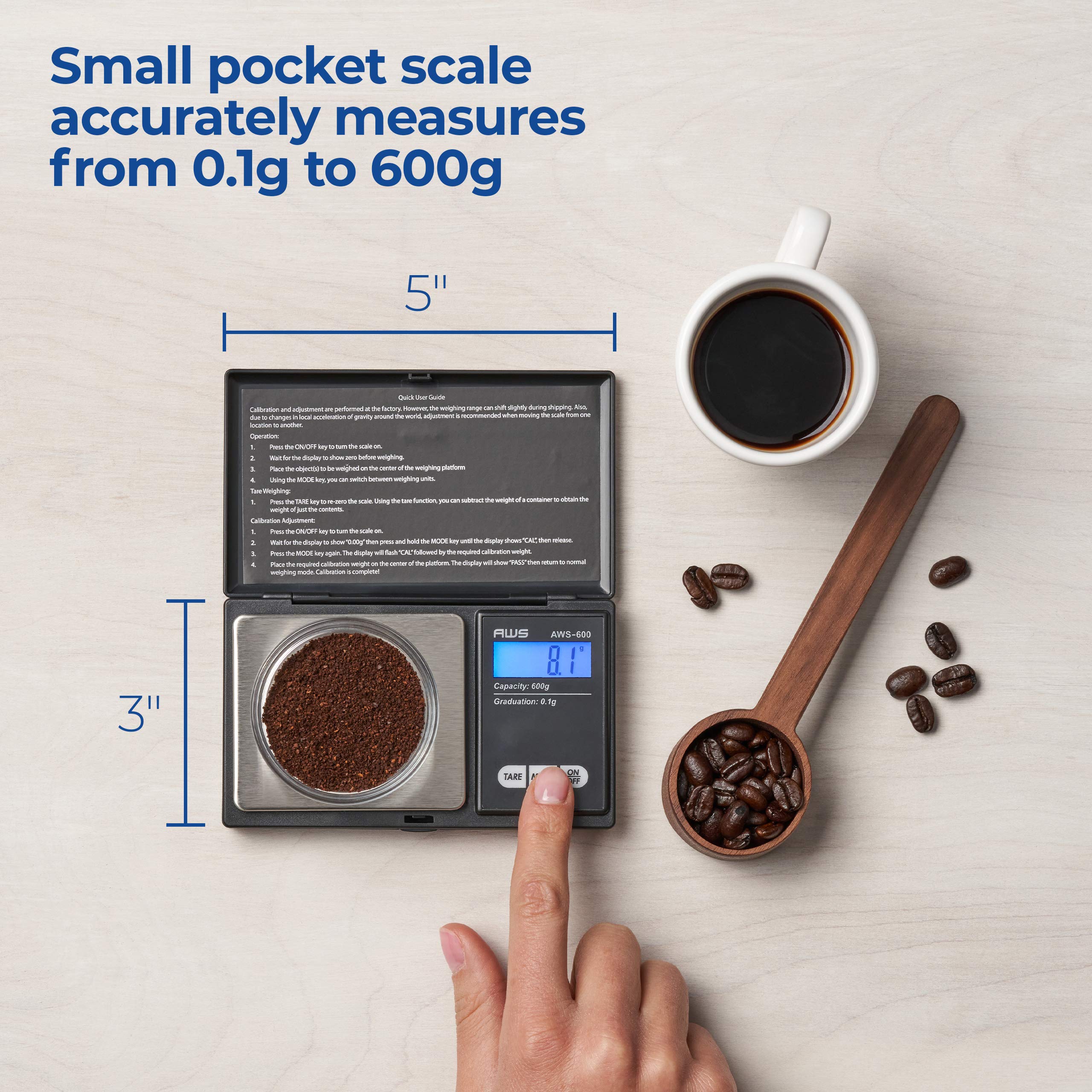 Foto 4 pulgar | Báscula De Bolsillo American Weigh Scales Aws-600 600 G/0,1 G - Venta Internacional.