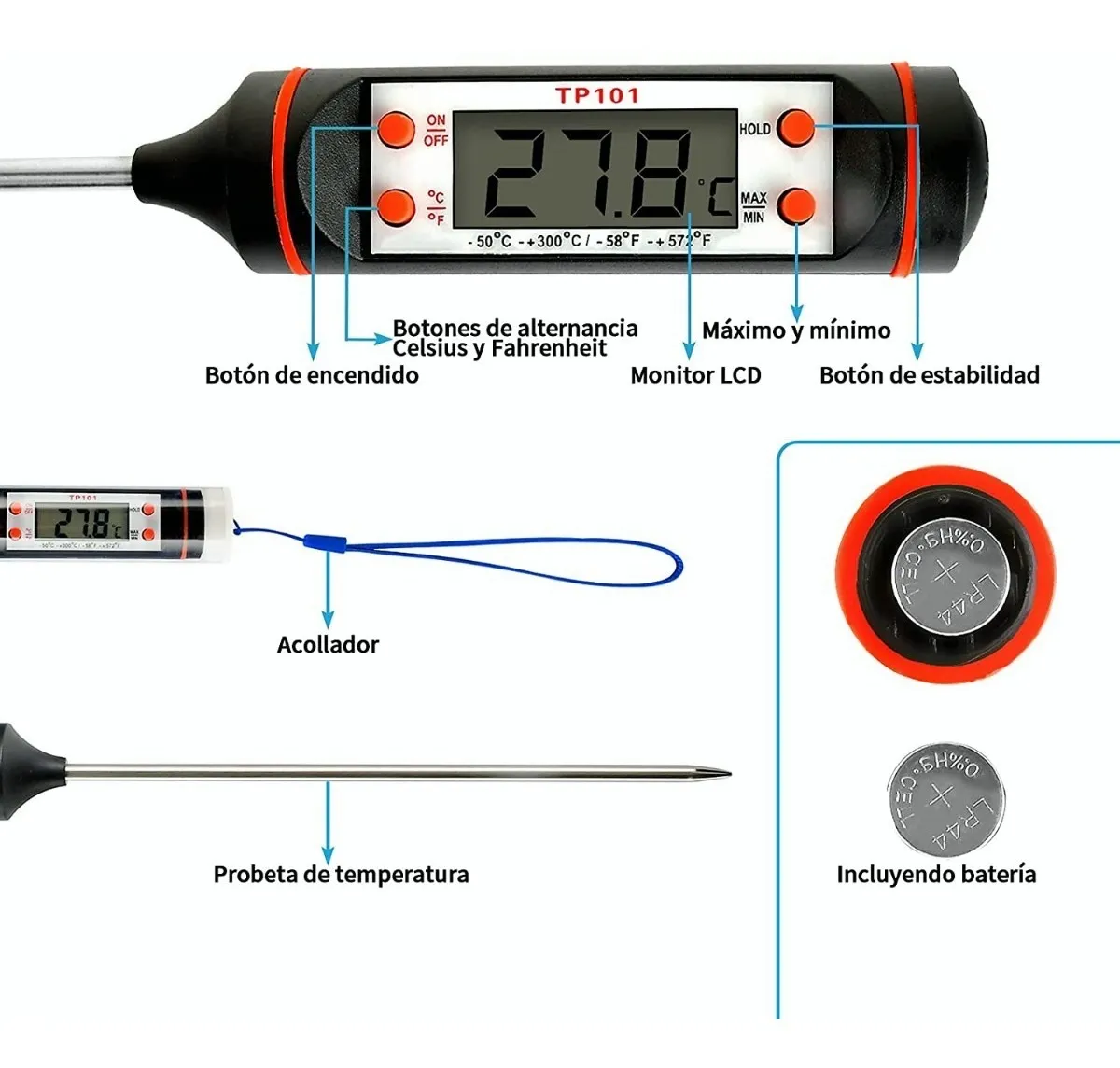 Foto 3 pulgar | Termómetro de Cocina Digital Malubero con Pantalla Lcd