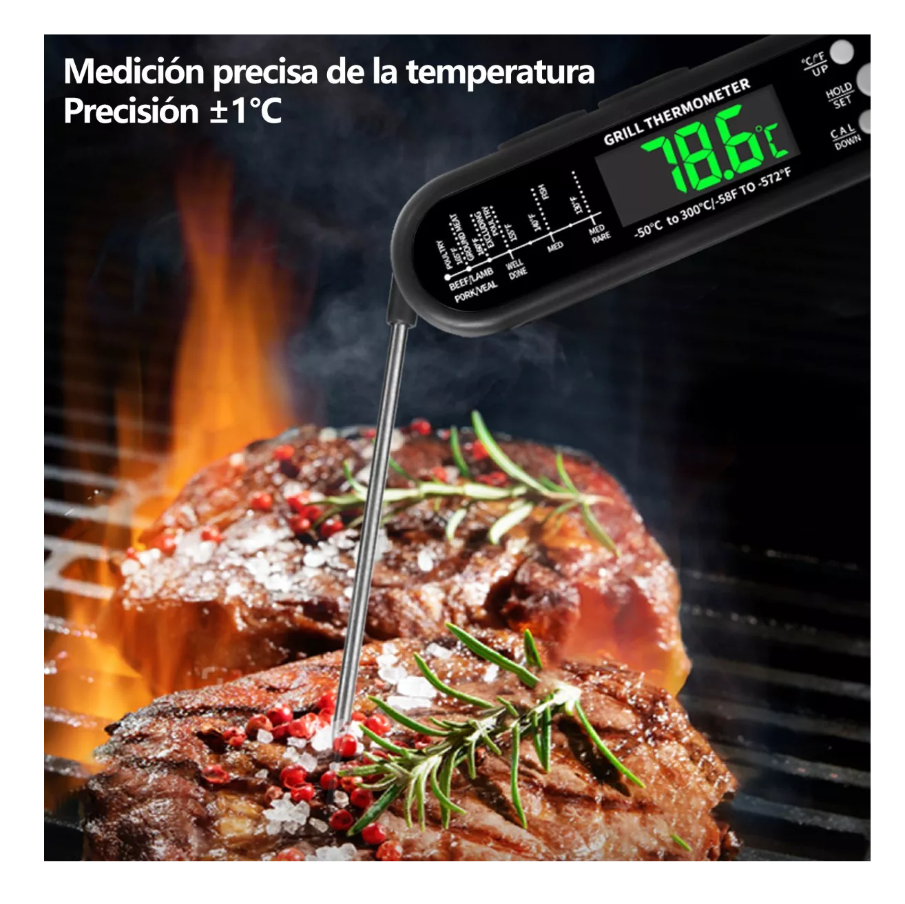 Foto 4 pulgar | Termómetro Digital De Cocina Impermeable Con Abrebotellas 2p Negro