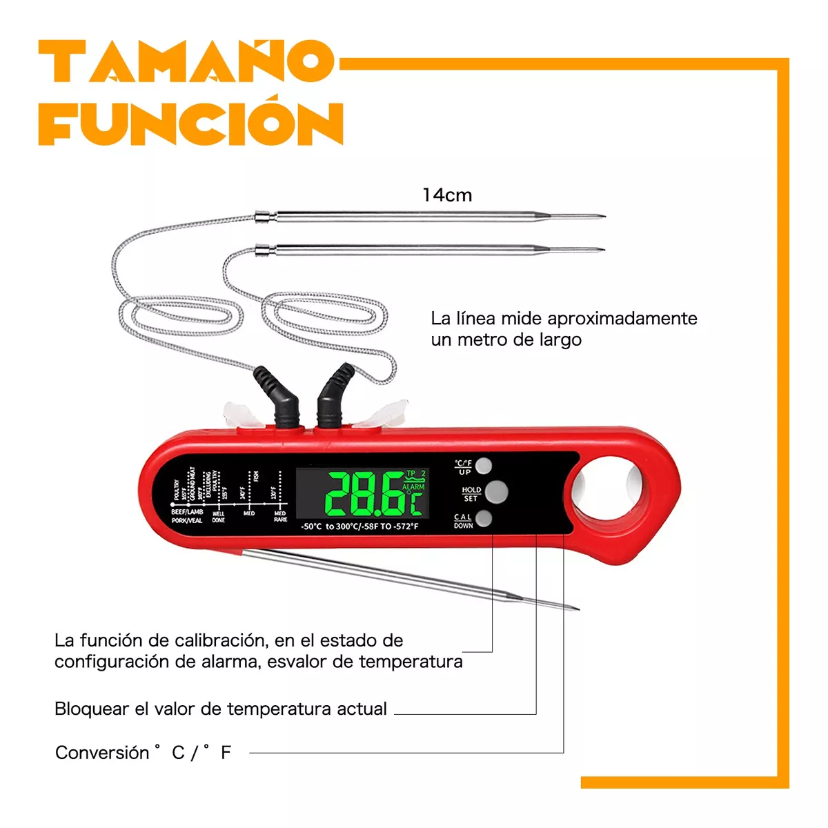 Foto 5 pulgar | Termómetro Digital De Cocina Impermeable Con Abrebotellas Eo Safe Imports Esi-11266 Rojo