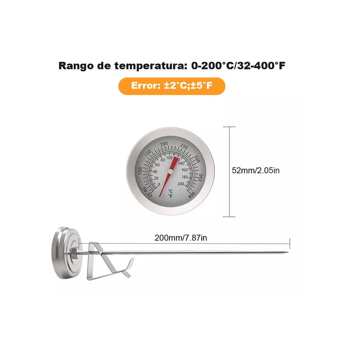 Foto 4 pulgar | Termometro Cocina Aceite Caliente Café Acero Inox 0 A 200°c  Eo Safe Imports Esi-16599 Plata