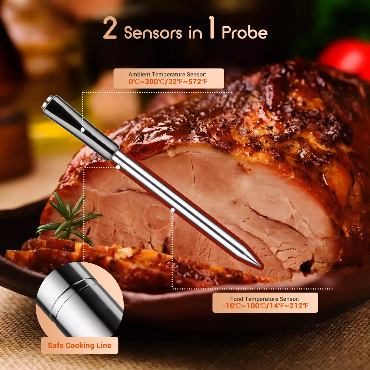 Foto 3 pulgar | Termómetro Inalámbrico Para Cocinar Carne Y Barbacoa Con Blu  Eo Safe Imports Esi-16600 Negro