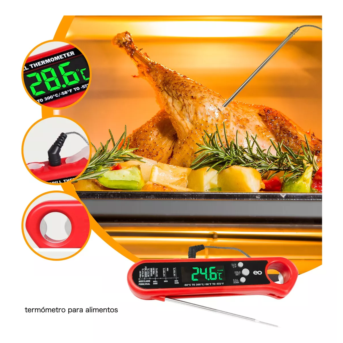 Foto 2 | Termómetro Digital De Cocina Impermeable Con Abrebotellas Eo Safe Imports Esi-11266-1 Rojo