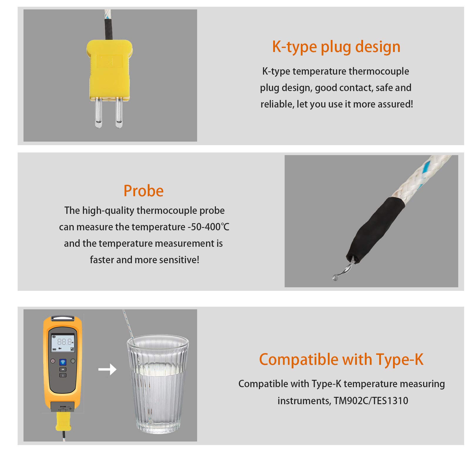 Foto 5 pulgar | Sensor De Sonda De Temperatura  Termopar Tipo K  3 M  10 Piezas - Venta Internacional.