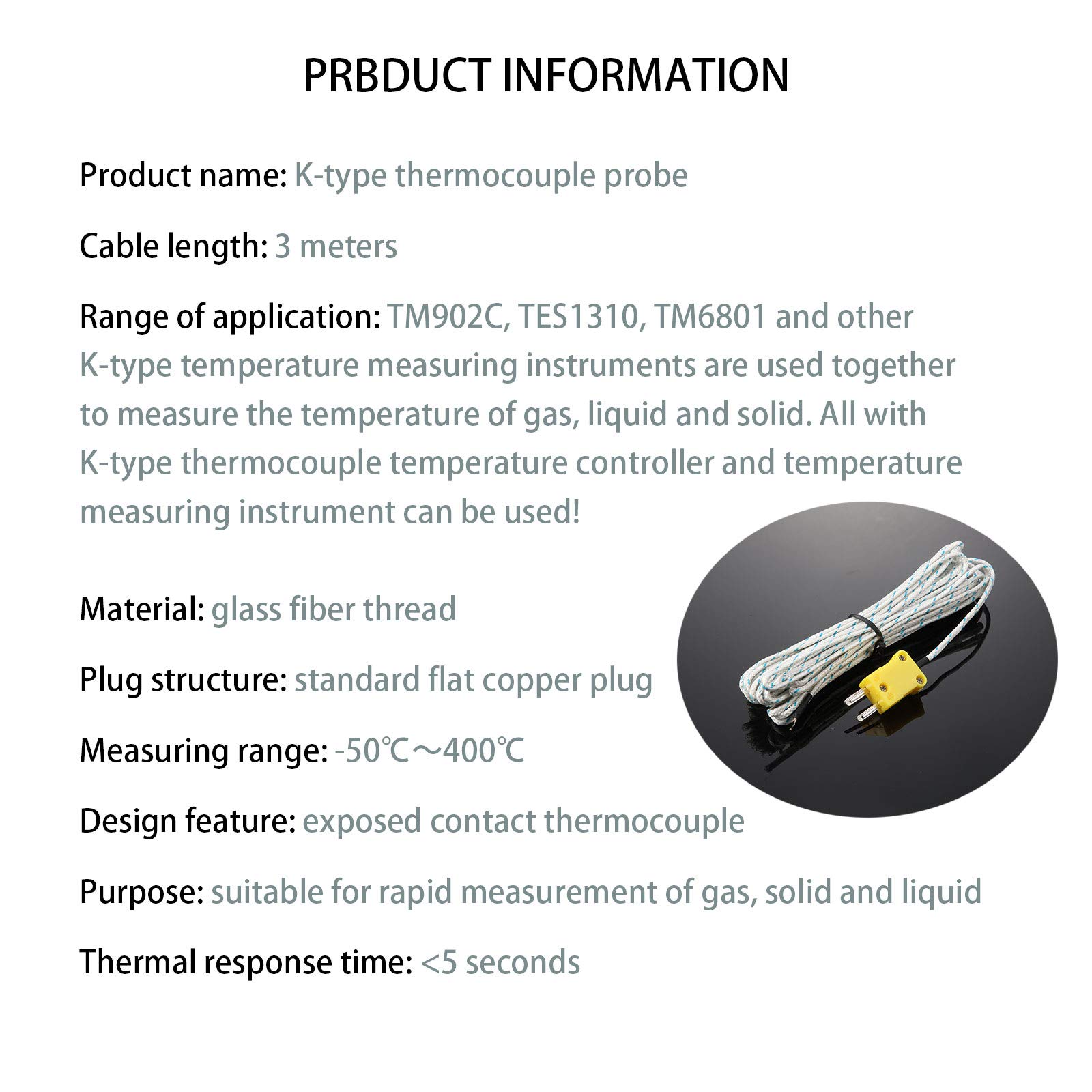 Foto 6 pulgar | Sensor De Sonda De Temperatura  Termopar Tipo K  3 M  10 Piezas - Venta Internacional.