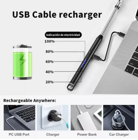 Foto 4 pulgar | 2pcs Xtellar Usb Encendedor Eléctrico Portátil Recargable De Cocina