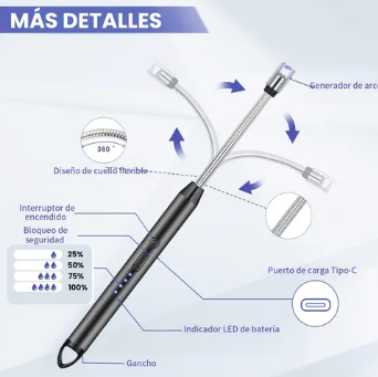 Foto 3 pulgar | Encendedor Xtellar Eléctrico Multiusos Portátil Recargable Cocina
