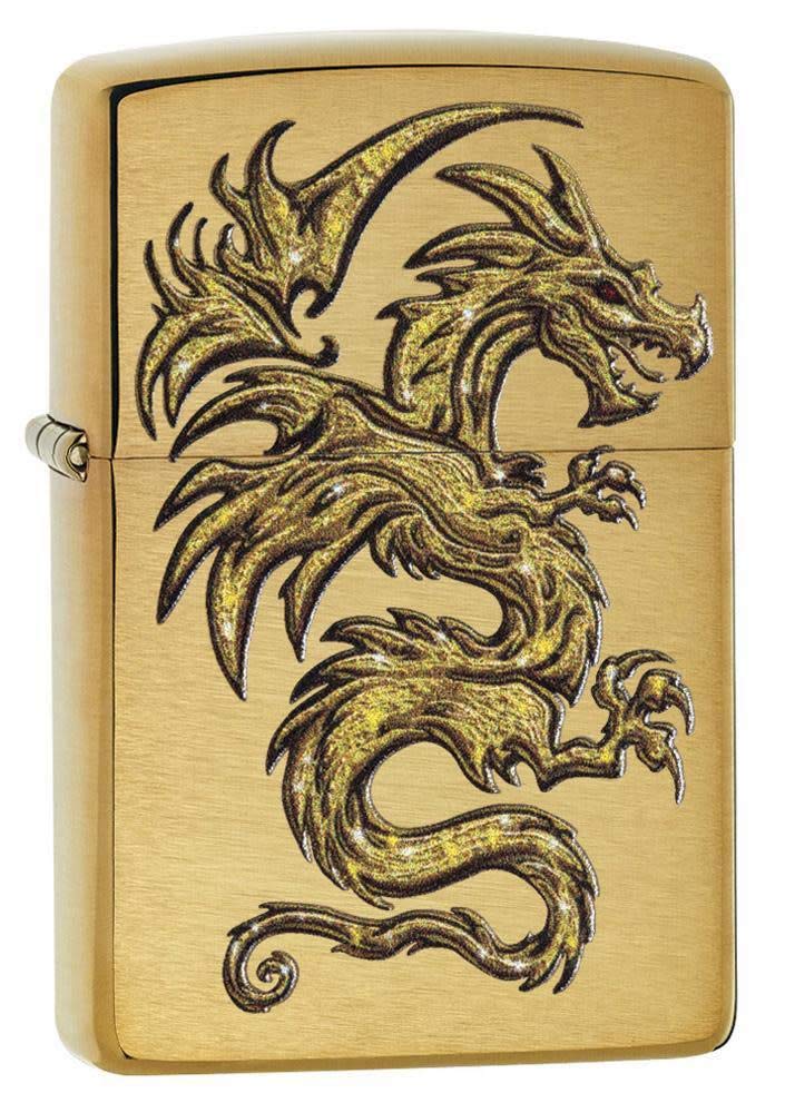 Mechero De Bolsillo Zippo Dragon Design En Latón Cepillado - Venta Internacional.