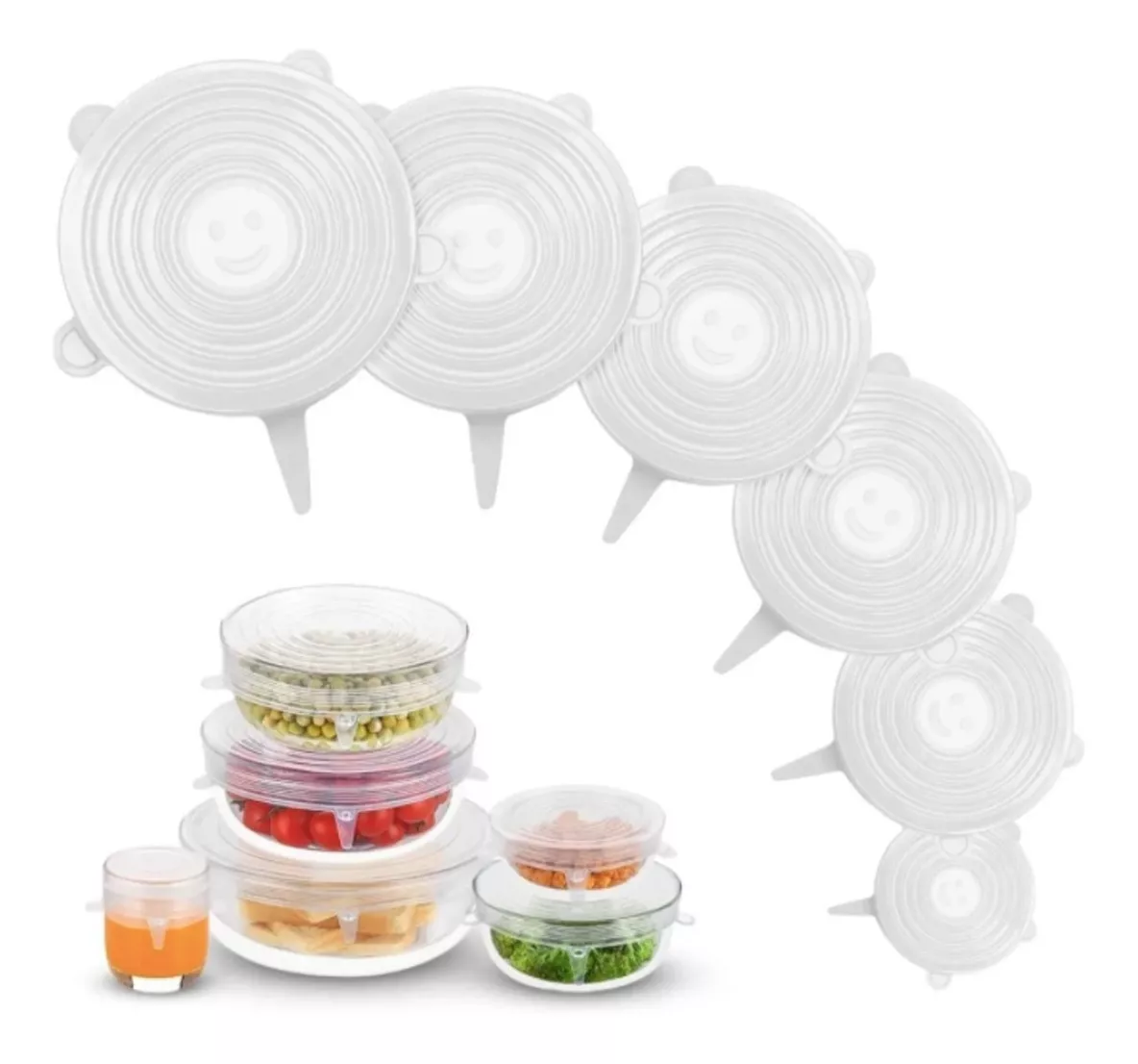 Tapas Reutilizables KIMHI Herméticas de Silicona Flexible 6 Piezas  Blancas