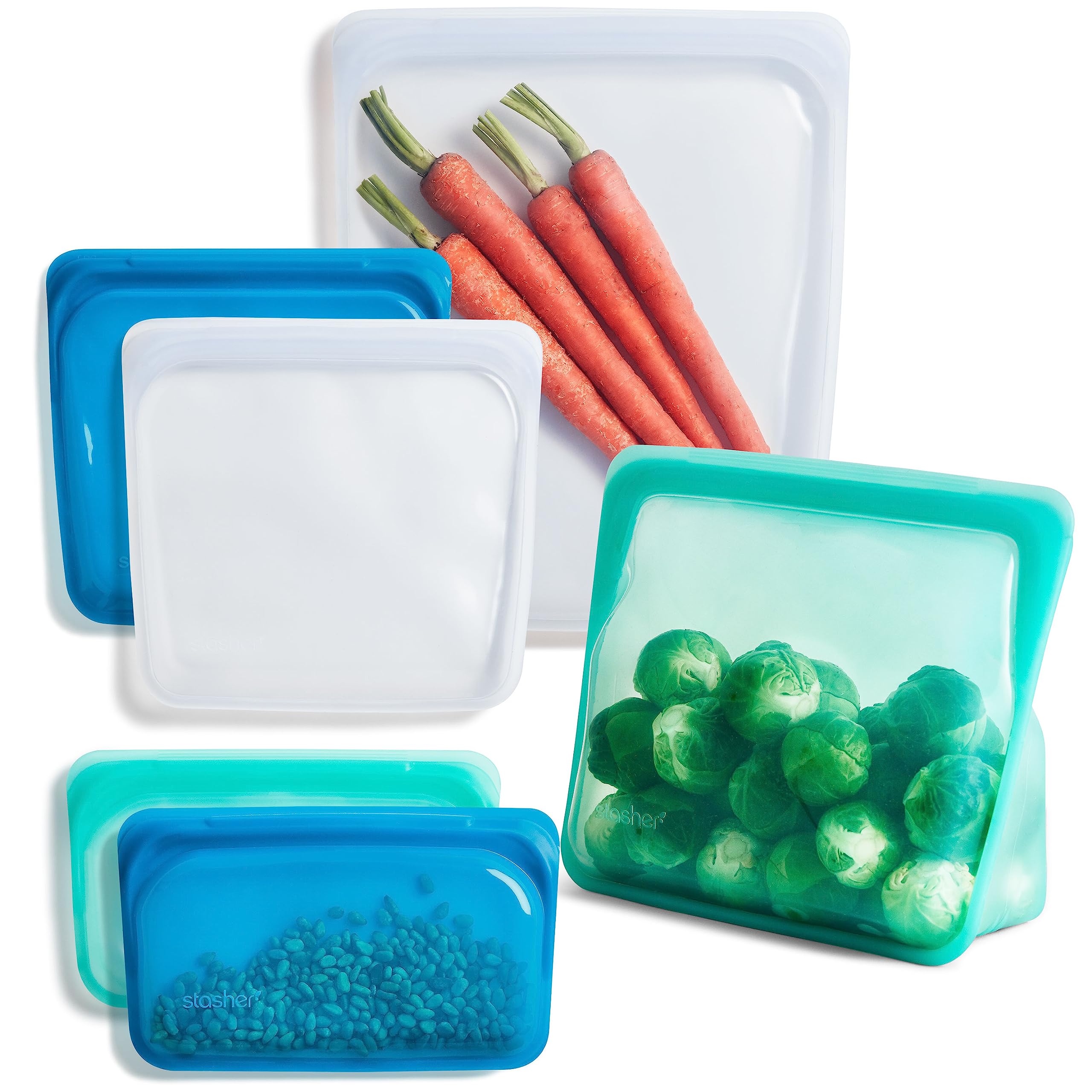 Bolsa De Almacenamiento Stasher De Silicona Reutilizable, Paquete De 6 (ocean) - Venta Internacional.