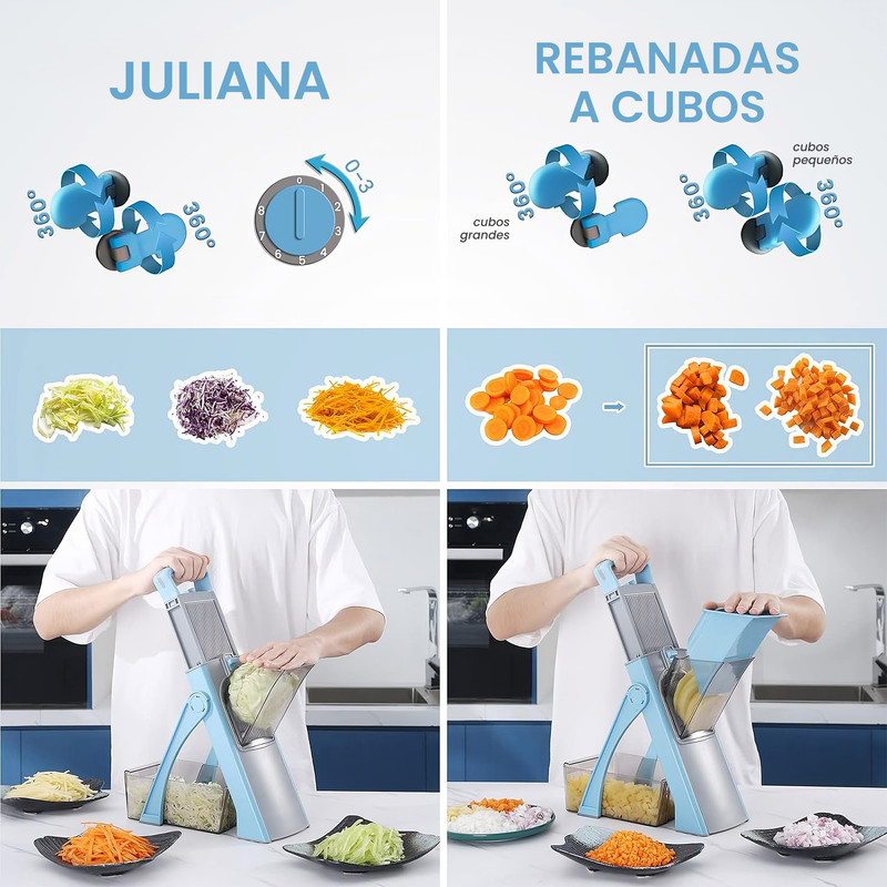 Foto 5 pulgar | Mandolina Cortador Rallador de Verduras Hiperware Ajustable y Gran Capacidad Azul